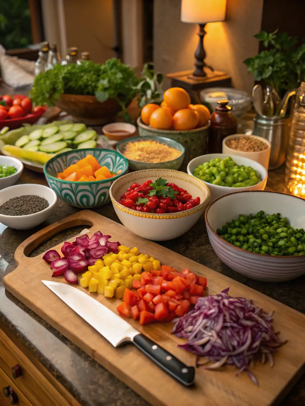 A vibrant photograph of a food stylist arranging dishes in a restaurant kitchen, highlighting the culinary artistry and NJ Photo Studio's ability to capture food photography.